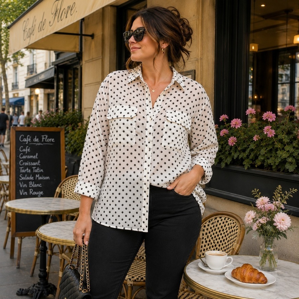 Apt. 9 Women's Large Sheer Polka Dot Top Career Chic Preppy Capsule Minimalist